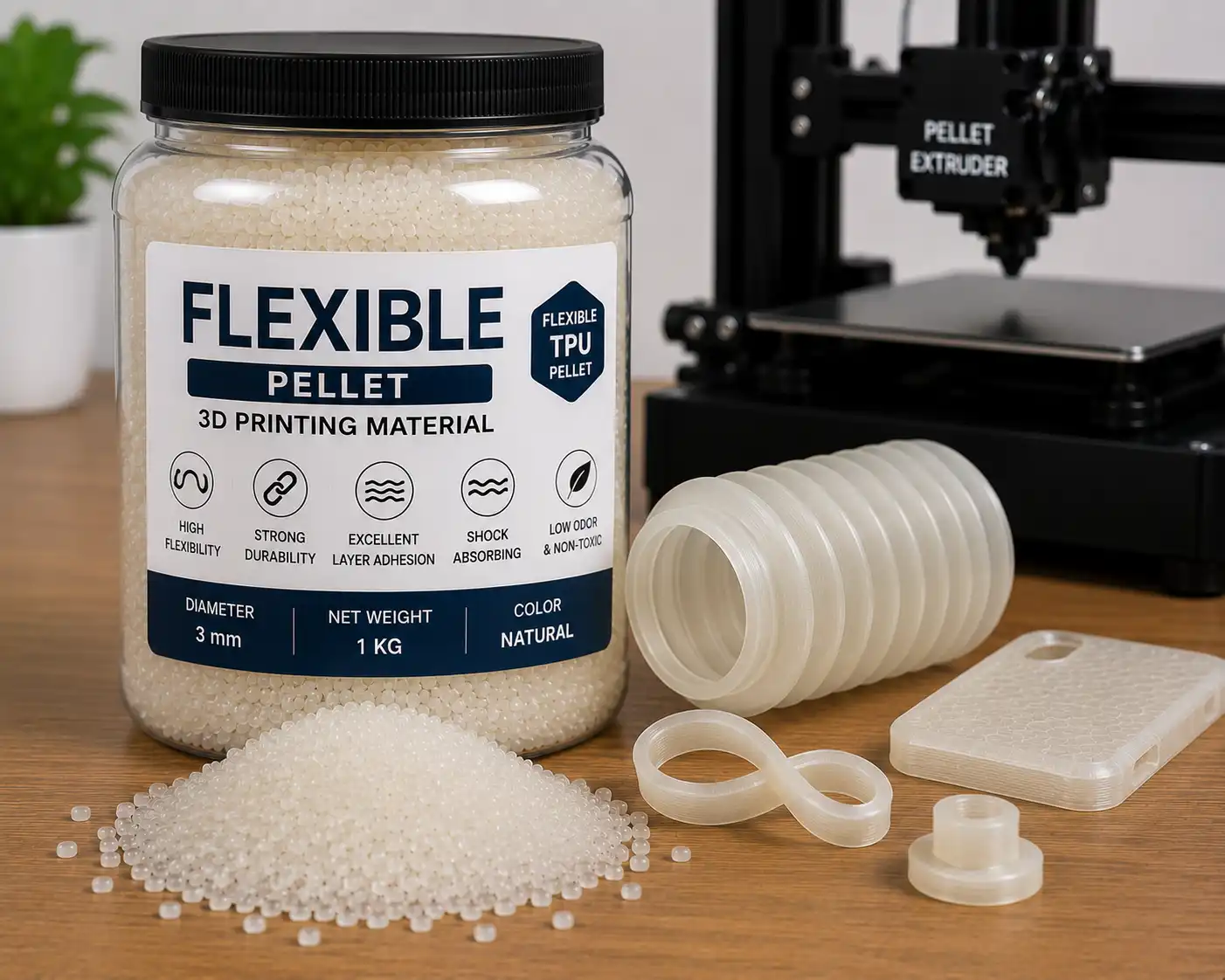 Flexible elastic pellet material